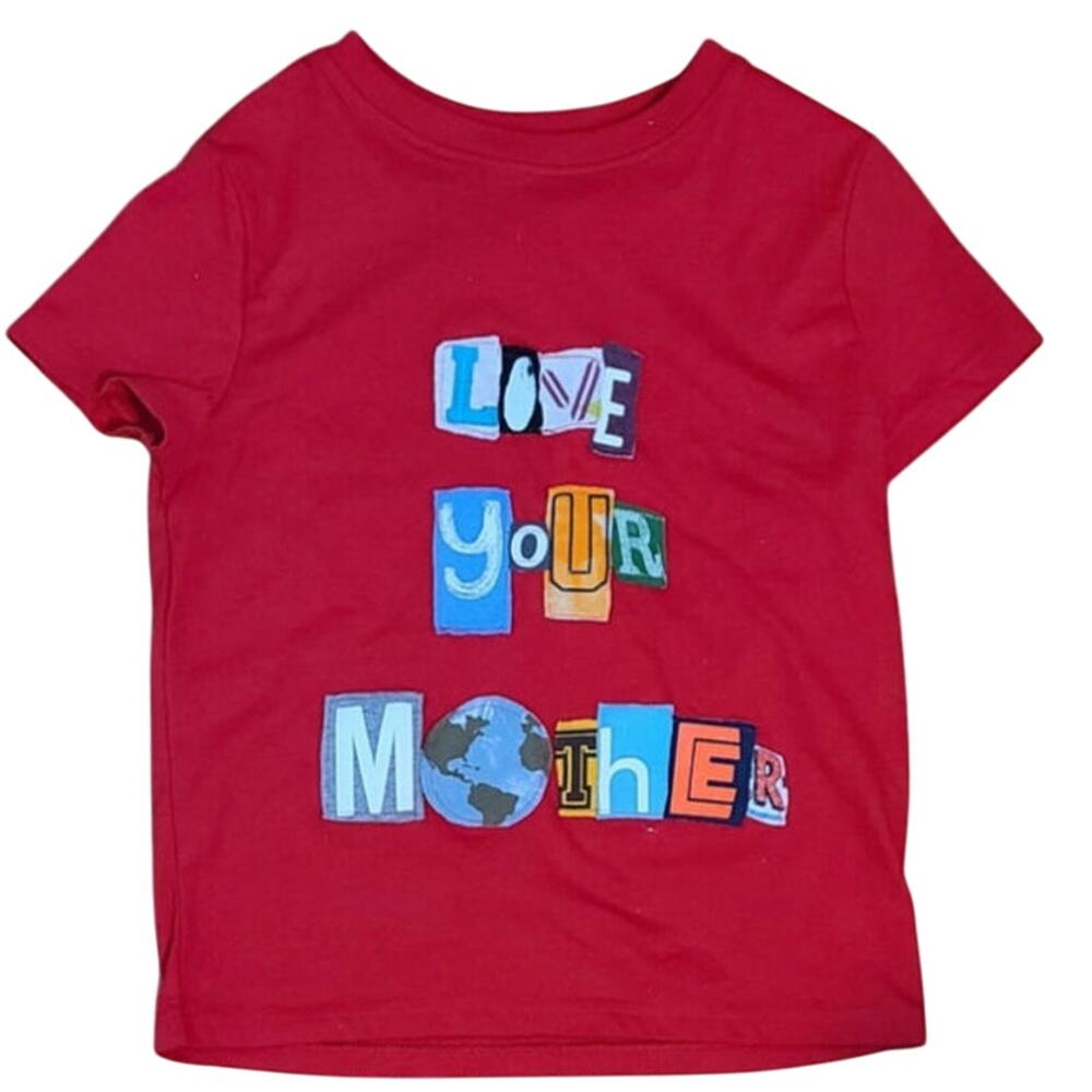 Love Your Mother Red Short Sleeve Rework Upcycle Kid Toddler XS 4-5